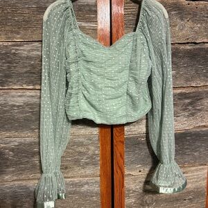 Love by Design Elegant Green Ruched Women's Top Size L Polka Dot Cropped